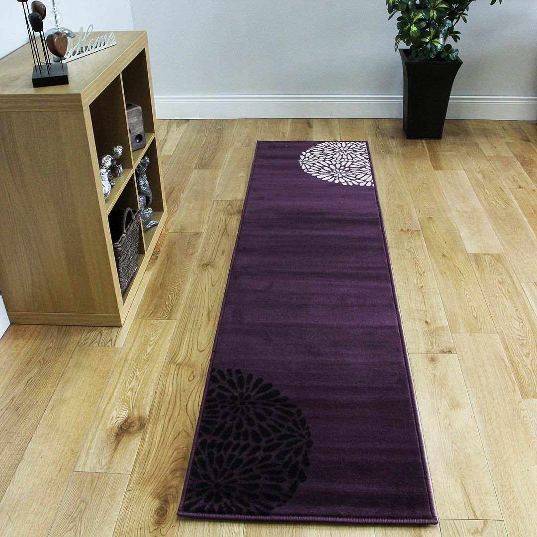 Small Large Purple Aubergine Modern Rugs Quality Soft Floral Living